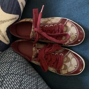 SUPER CUTE COACH BURGUNDY & KHAKI TENNIS SHOES 7B